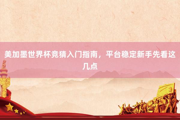 美加墨世界杯竞猜入门指南，平台稳定新手先看这几点
